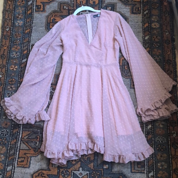 Pink Chiffon Wide Sleeve Skater Dress - Picture 3 of 3